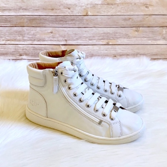 UGG Shoes - UGG White Leather Olive High Top Sneakers